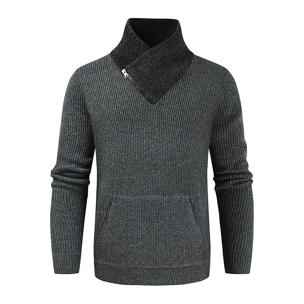 European And American Men's Knitting Pullover Hooded Top Slim Button Sweater