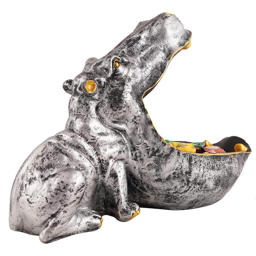 Angry Big Mouth Hippopotamus Showpiece for Home Decor | Silver Hippo Decorative Item