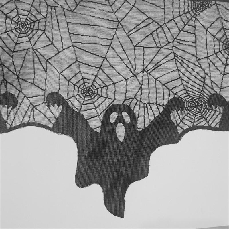 Lace Tablecloth Halloween Decoration Polyester Cobweb Table Runner Mantel Scarf Cover Spooky Celebration