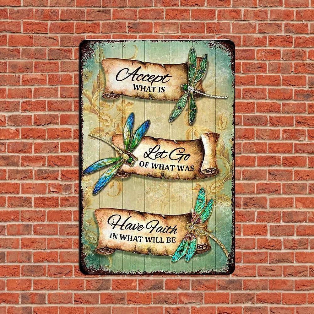 

2D Retro Dragonfly Vintage Tin Sign Accept What Is Metal Wall Art Outdoor Garden Bathroom Home Decor Gifts For Women 20x30cm（7.8x11.8inch）