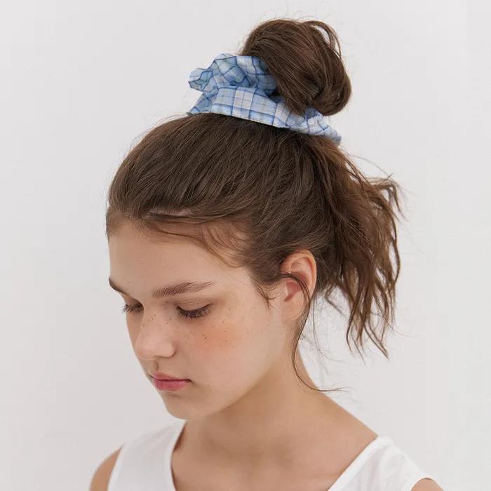 sheer check scrunchie - mist blue