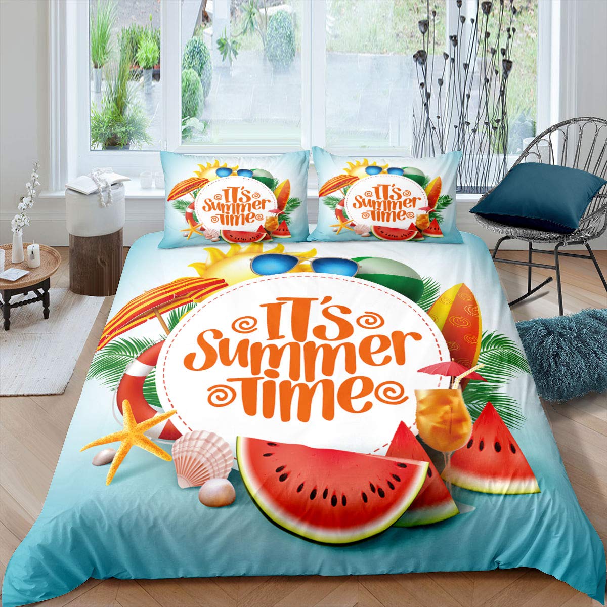 

Cartoon Fruit King Queen Duvet Cover Summer Tropical Fruit Bedding Set For Boy Girl Banana Pear Red 2/3pcs Polyester Quilt Cover EU single(135x200cm)