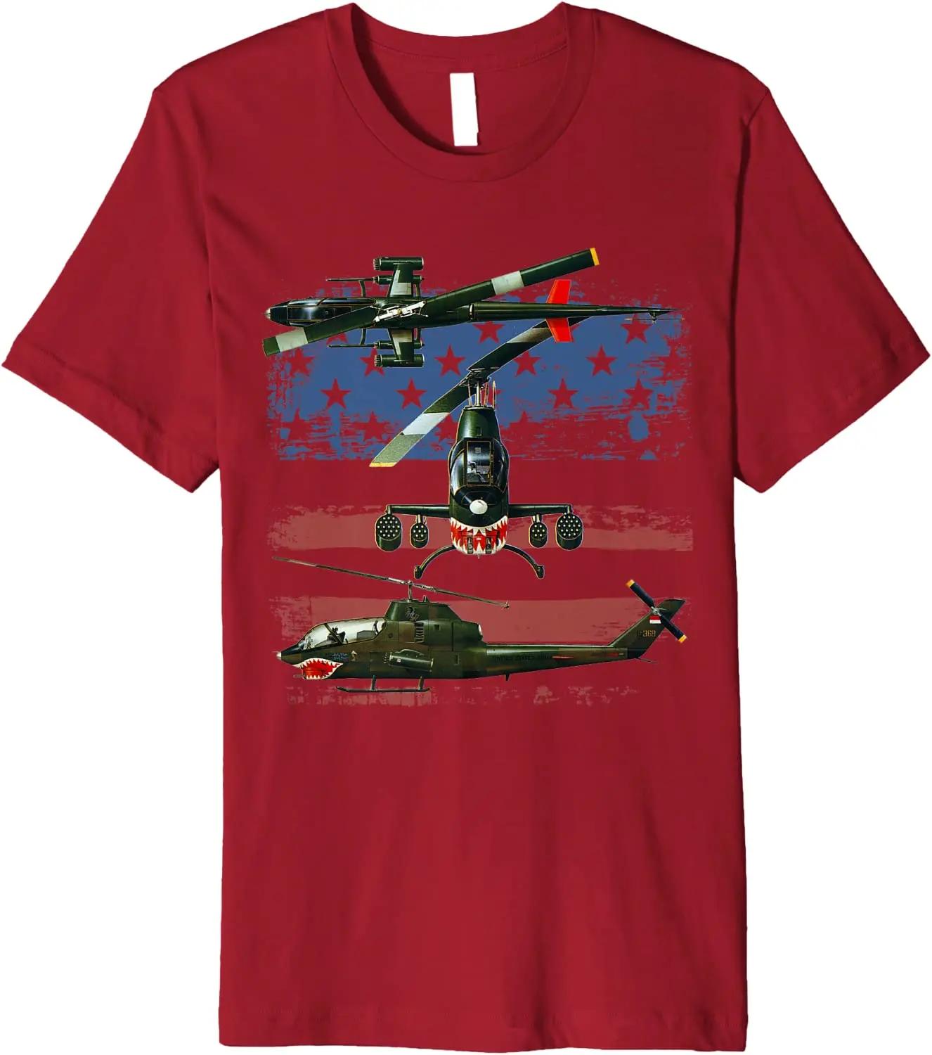 

AH1 Cobra Attack Helicopter Military Distressed USA Flag TShirt Premium Cotton Short Sleeve ONeck Mens T Shirt New S3XL S