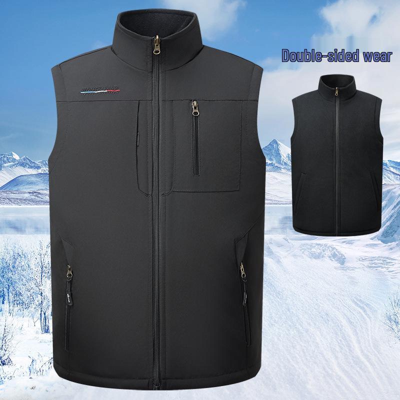 Men's Double-Sided Fleece-Lined Casual Jacket, Multi-Pocket, Dad Style for Autumn and Winter