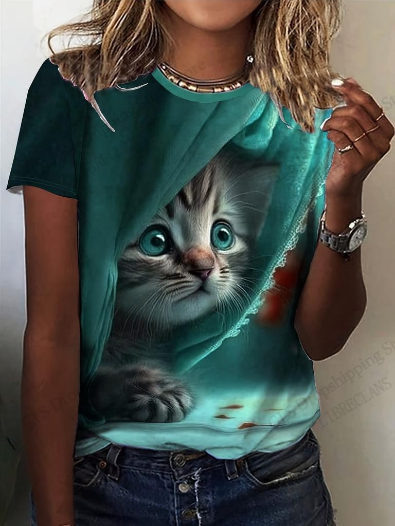Tshirt Cartoon Lovely Animal Cat Pretty 3d Print T-shirt Women Fashion Short Sleeve Casual Oversized Tops Tees Female Clothing