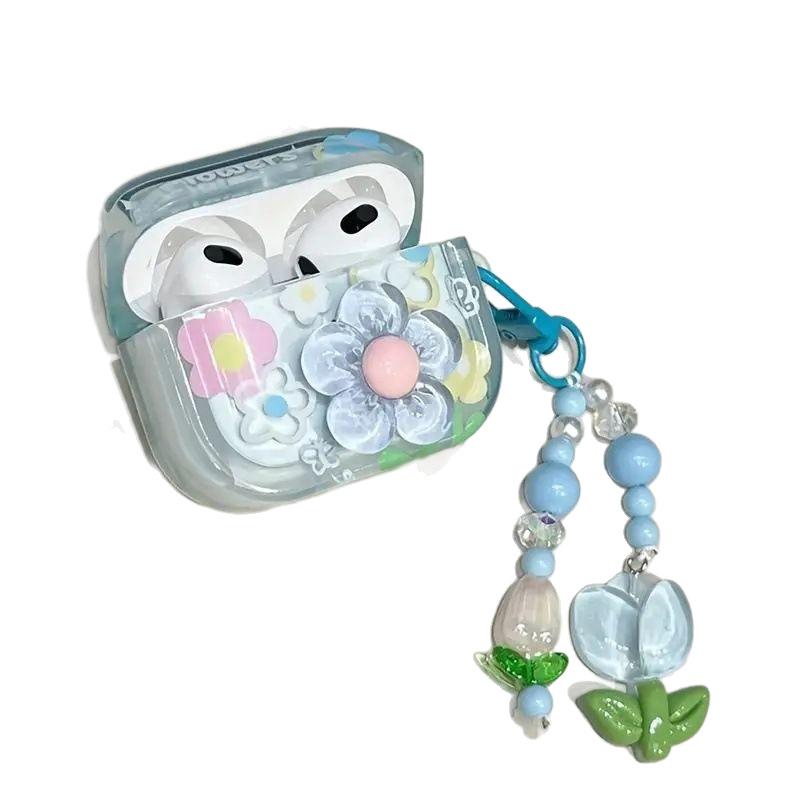 Applicable AirPods 1 Protective Cover Ins Three-dimensional Flower with Pendant Airpodspro1 Earphone Cover Third Generation Soft Case