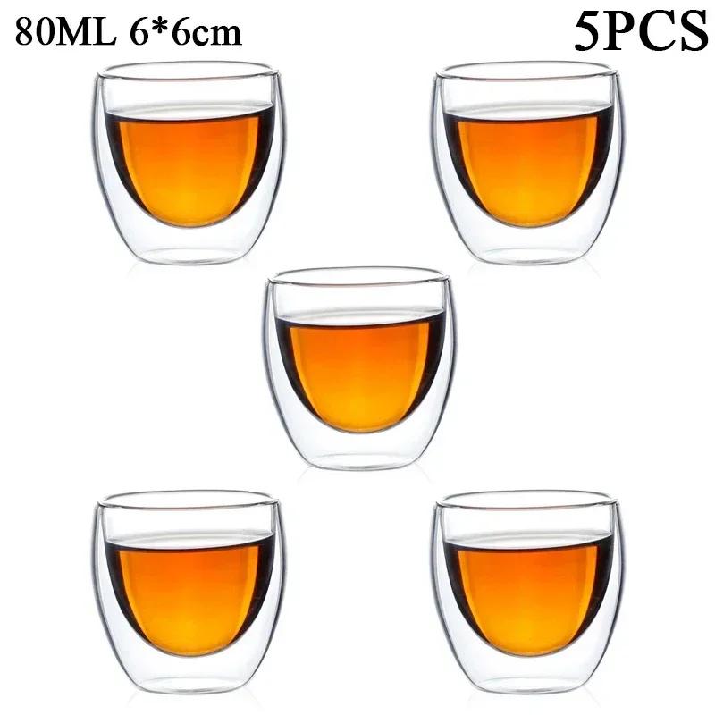 80ML/150ML 2-18PCS Double Wall Glass Kung Fu Tea Cup Transparent Coffee Milk Water Mug High Borosilicate Glass Drinkware Tea Set