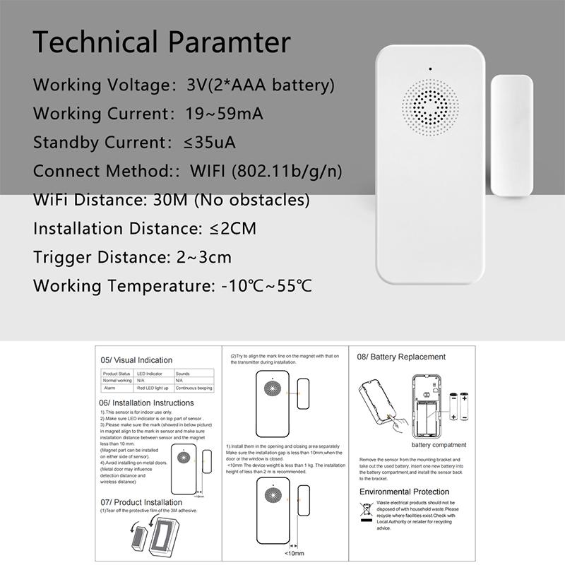 Smart WiFi Door And Window Alarm Sensor, Realtime Smart Door Sensor Sound Alarm, Pool Alarm For Kids Safety, Detector Security Alarm