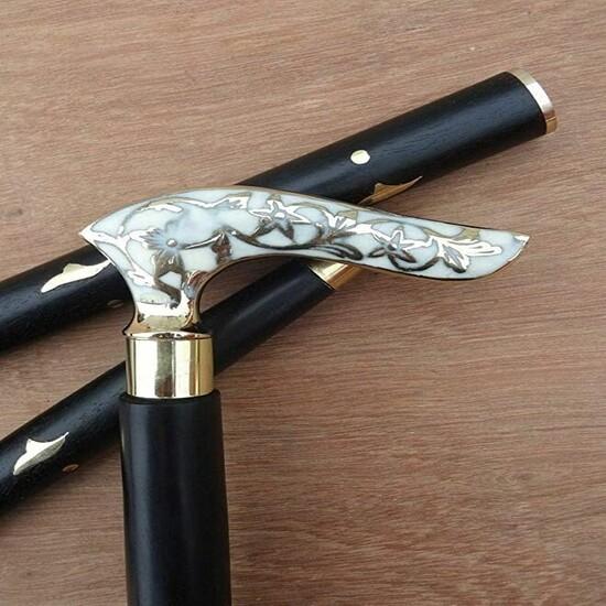 Vintage Designer Victorian Brass Handle Antique Solid Wooden Walking Stick Cane