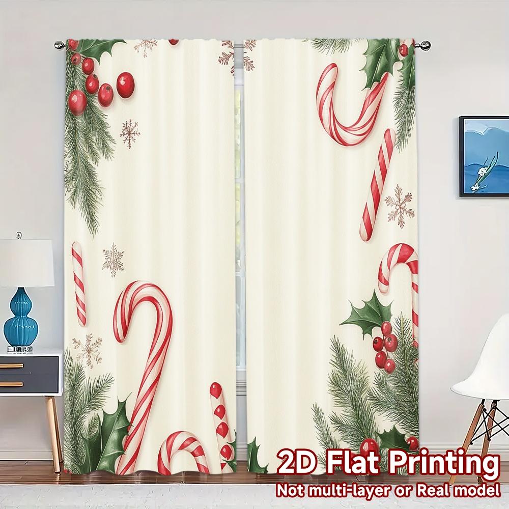 

2pcs,Curtains Christmas Candy Snowflakes Berries (3) Light Filtering Modern Curtains Durable 100% Polyester Fabric Curtains Art 52.50×116.00 CM 2pcs