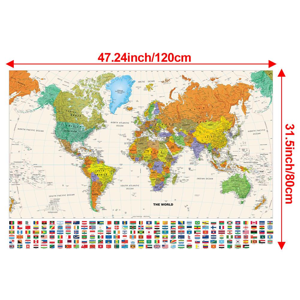 World Map-Countries with Cities,Unframed World Map,Wall Decor for Living Room,Bedroom,Home,Office,Modern Art,Travel Tool