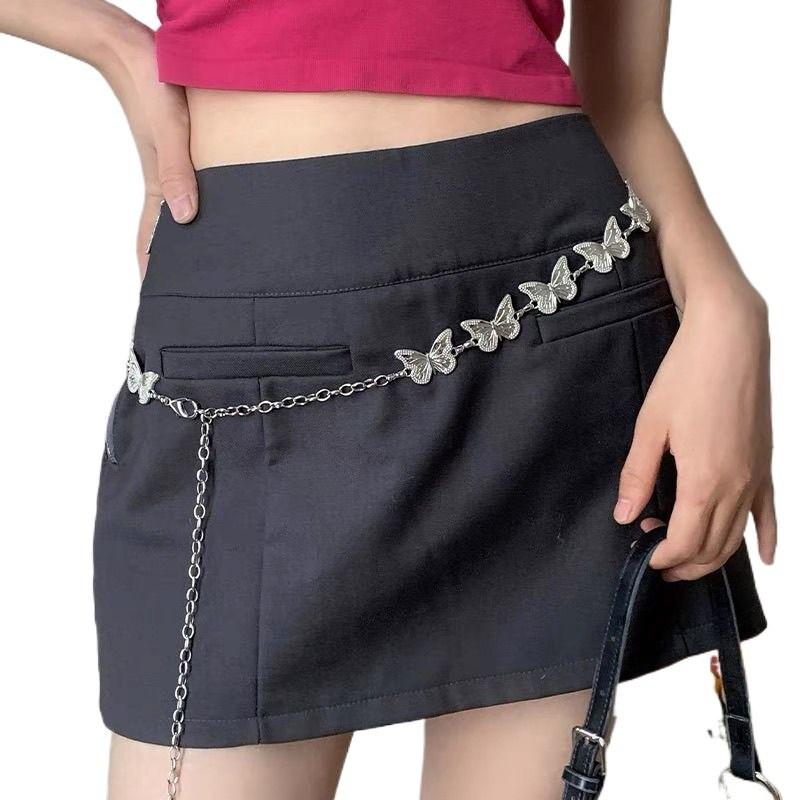 Metal Silver Artistic Waist Chain With Butterfly Accents For Women With Vintage Charm Style And
