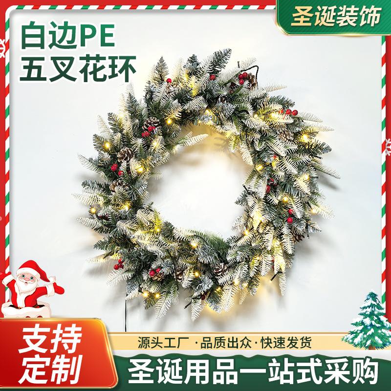 Christmas wreath pendant wall decoration props Christmas decorations flocking Christmas wreath rattan ring wall decoration red fruit