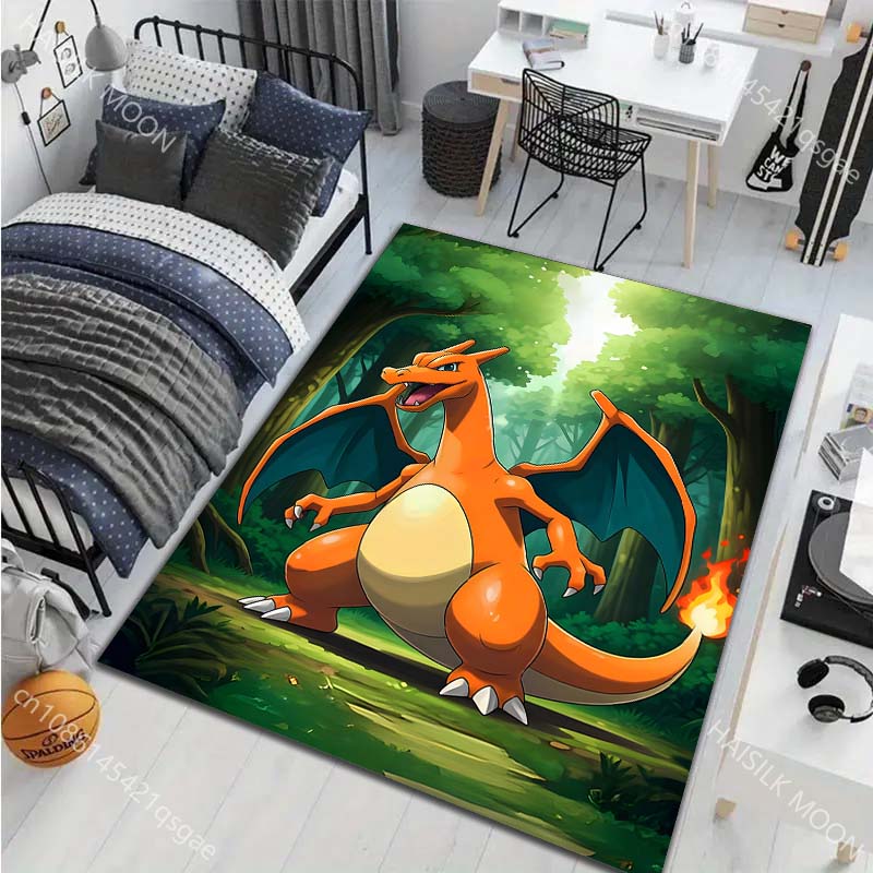 1PC Classic Japanese Charizard Pattern Cartoon Carpets Living Room Bedroom Bedside Floor Mat Area Rug Home Decor Gifts Potdemiel