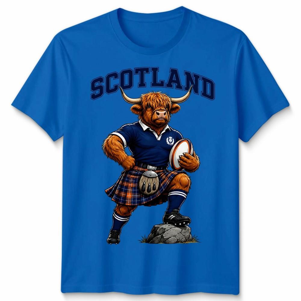 T-shirt Unisex Scozzese Mucca delle Highlands Fan della Scozia Maglietta Grafica da Rugby