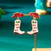 Christmas Enamel Cowboy Hat Boots Shaped Drop Earrings Xmas New Year Shoes Holiday Dangle Earring Jewelry Gifts For Women Men
