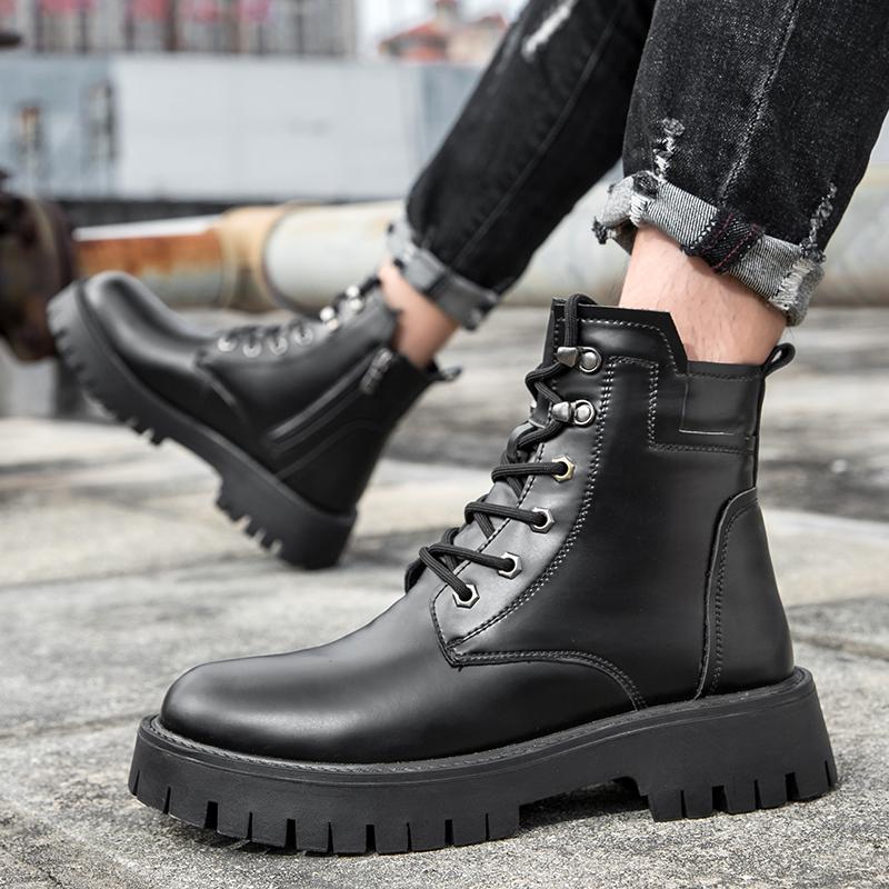Мужские уличные ботинки с толстым дном и высоким верхом 2024 года из натуральной кожи — фото 5