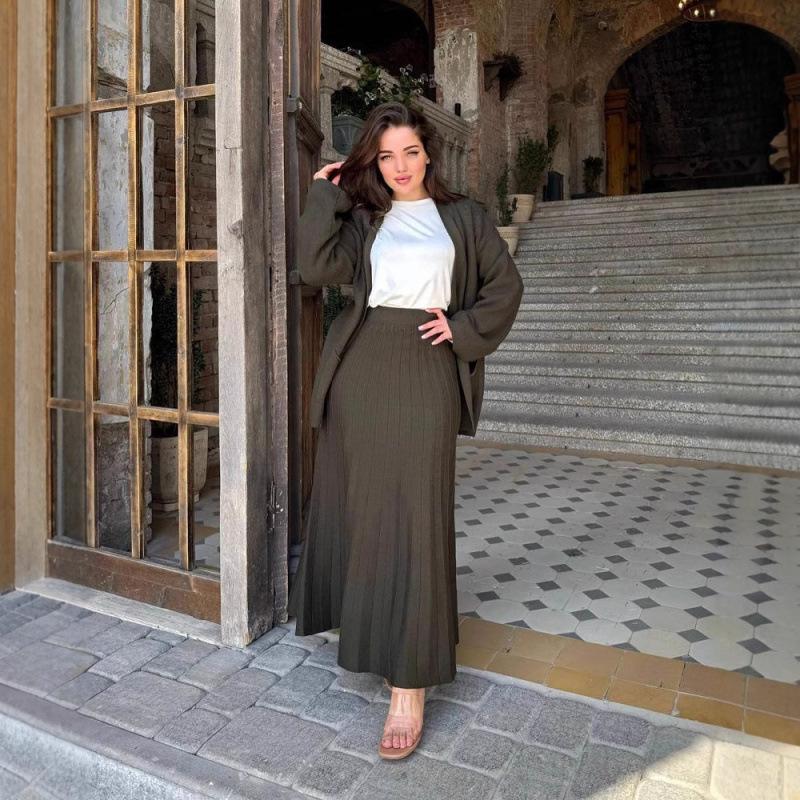 2025 Spring V-neck Cardigan Jacket & Comfortable Midi Skirt Set for Women