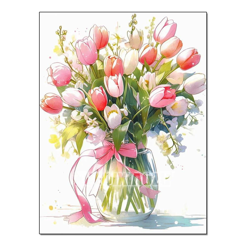 Full Flower Series Diamond Painting Tulip Daisy Diamond Mosaic Embroidery Art Watercolor Picture Handmade Home Decoration Diy