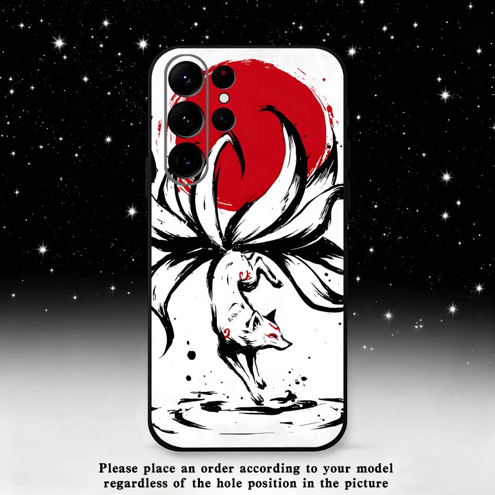 Nine tailed fox Phone Case For Samsung S25,S24 Ultra,S20,S30 plus,S22 plus,S23,S30 Ultra 5G Silicone Black Shell