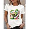 European Size Women's T-shirt with Frog Hammock Coconut Pattern Printed White Short Sleeved T-shirt Casual Round Neck Regular Version T-shirt