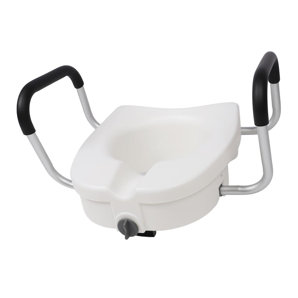 Toilet Seat Riser with Adjustable Removable Padded Arms and Fixed Lock High Load Bearing Raised