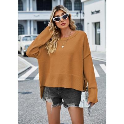 Autumn and Winter Women's Sweater Solid Color Round Neck Knit Loose Flared Sleeve Pullover Sweater