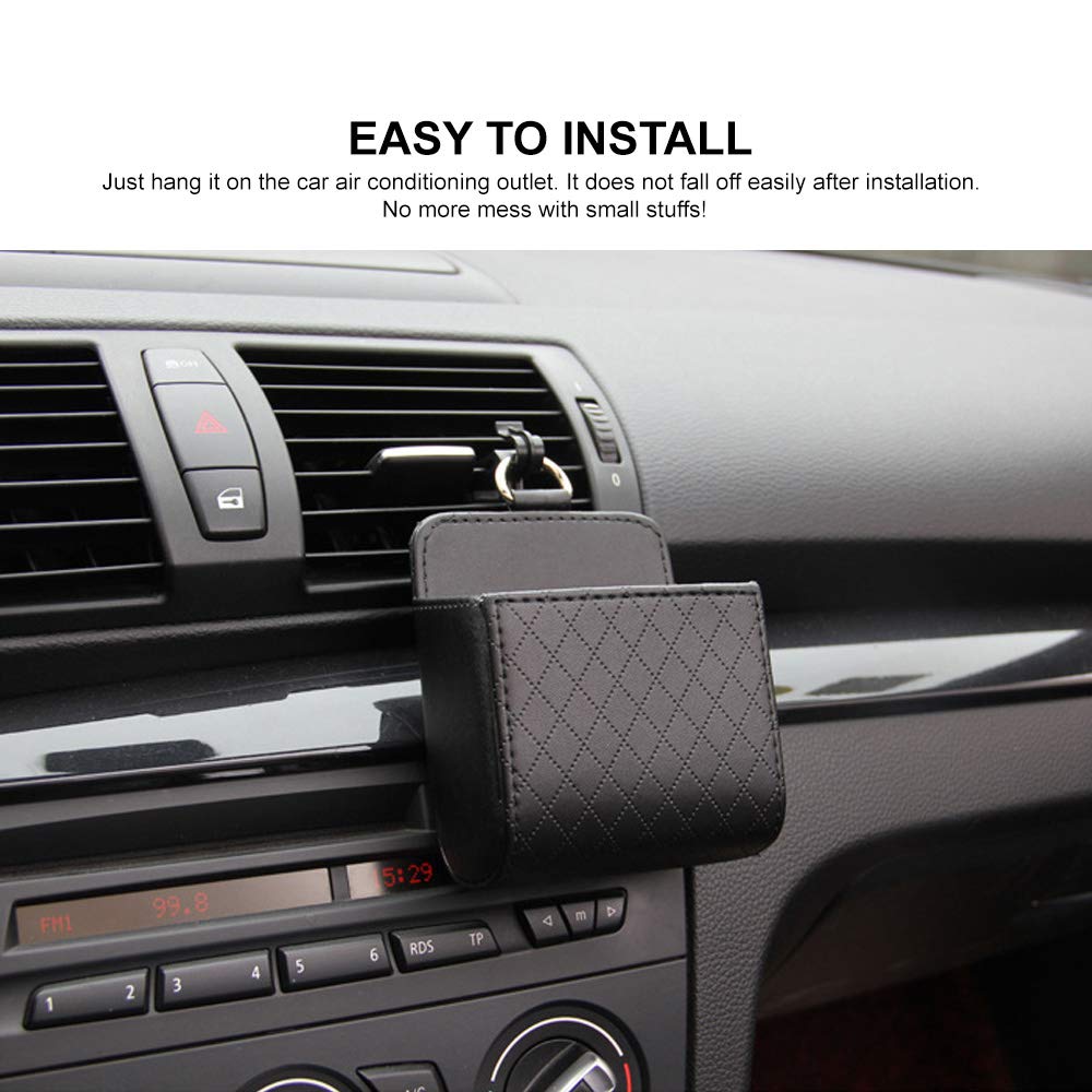 Universal Car Storage Bag Auto Air Outlet Debris Bag For Mobile Phone Key Glasses Vent Dashboard Hanging Leather Storage Box