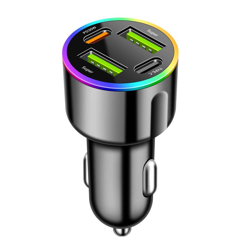 60W Super rychlá 7barevná atmosférická nabíječka do auta s PD30W