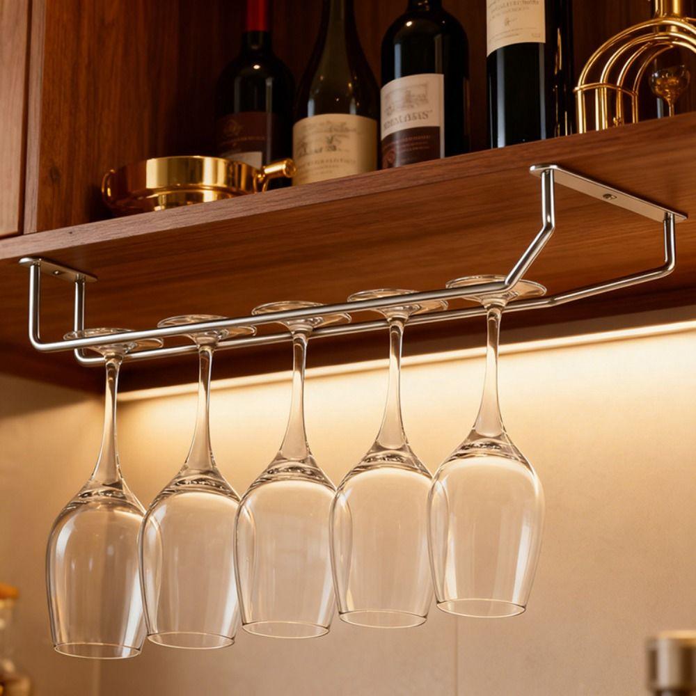 1/2/3 Row Upside-down Wine Glass Rack Iron Hanging Cup Holder Under Cabinet Stemware Holder Bar