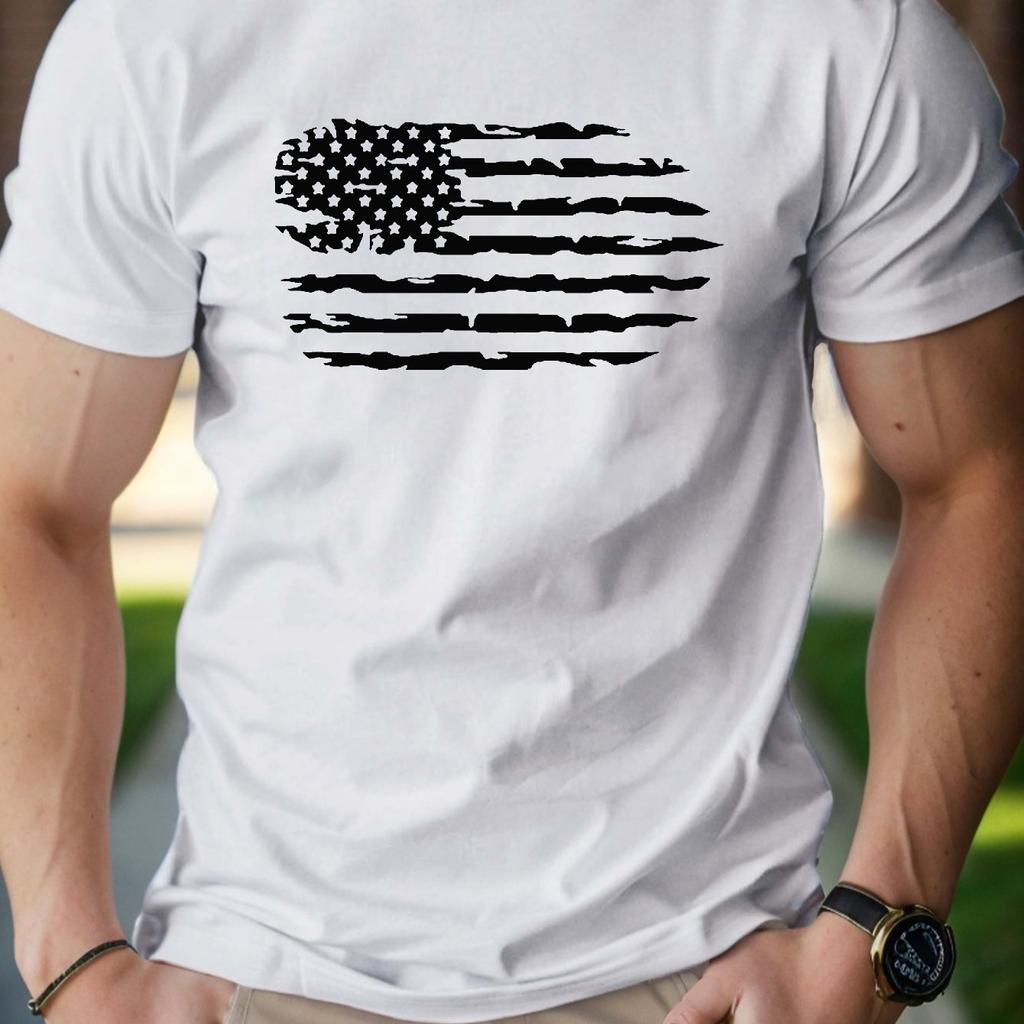 Men's Summer Oversized Men T-Shirt America Flag Pattern Print Casual Comfortable Round Neck Short Sleeved Tshirts Clothing Tops