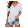 T-shirt da donna a maniche corte con scollo a V e tessuto in poliestere per un look casual estivo