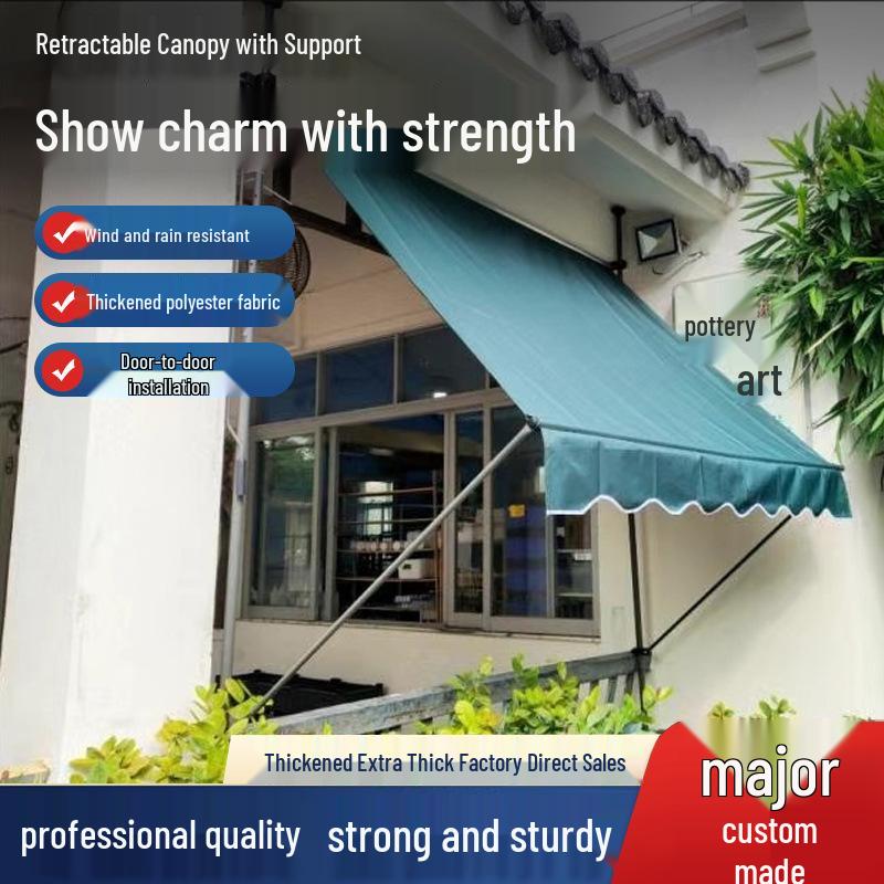 Folding Retractable No-Drill Sunshade: Hand-Crank Balcony & Shop Canopy