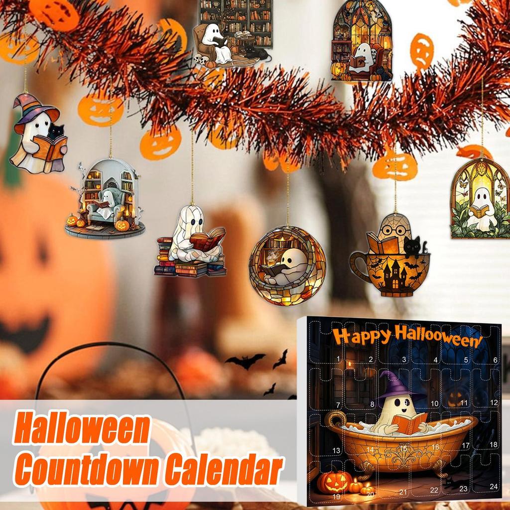 Halloween Advent Ghost Calendar 24 Days 2025 Halloween Calendar Advent 2D Ghost Pendant Holiday Decorations For Home Drapery