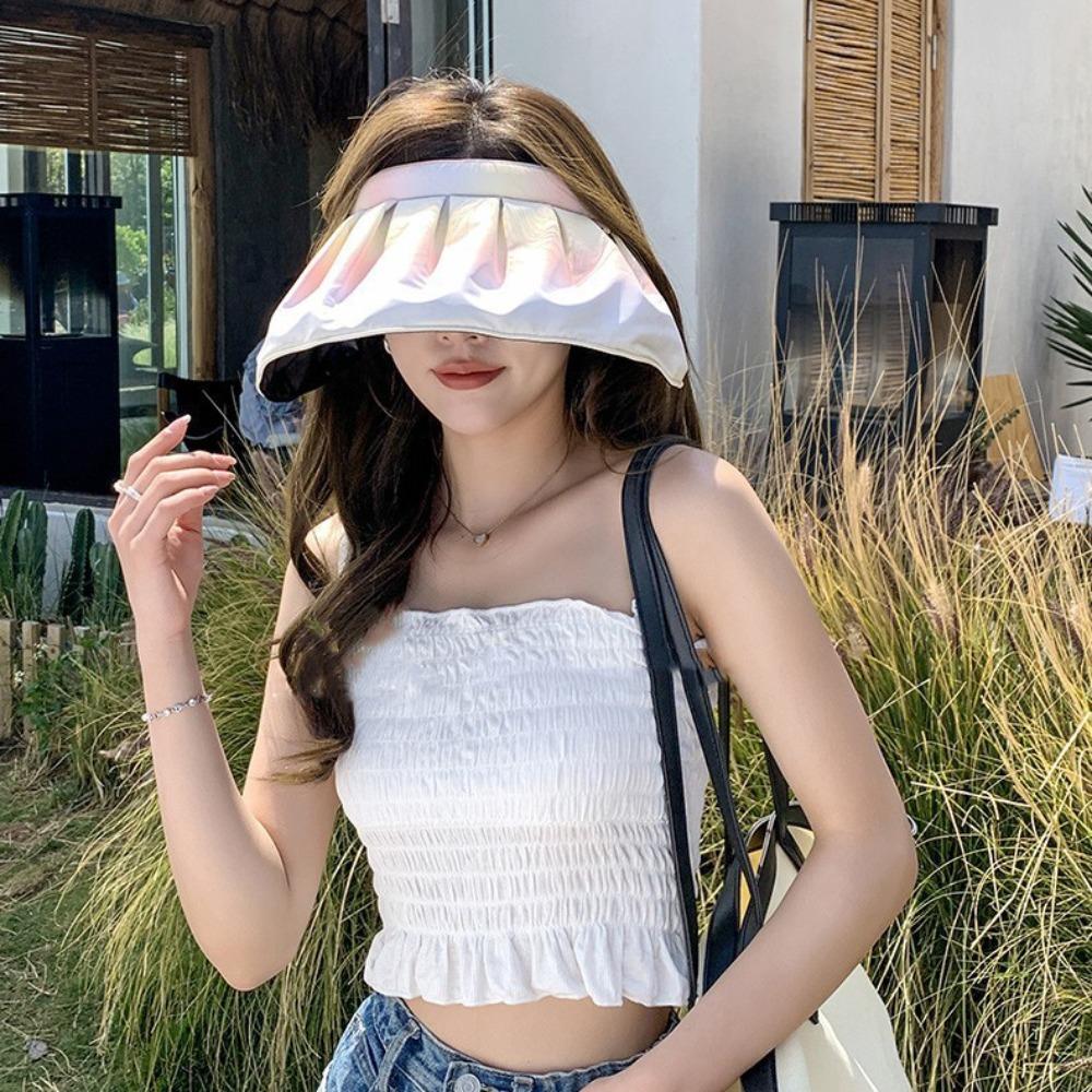 Sunshade Wide Brim Sun Hat Empty Top Summer Shell Cap Trendy Vinyl Sunscreen Hat  Seaside