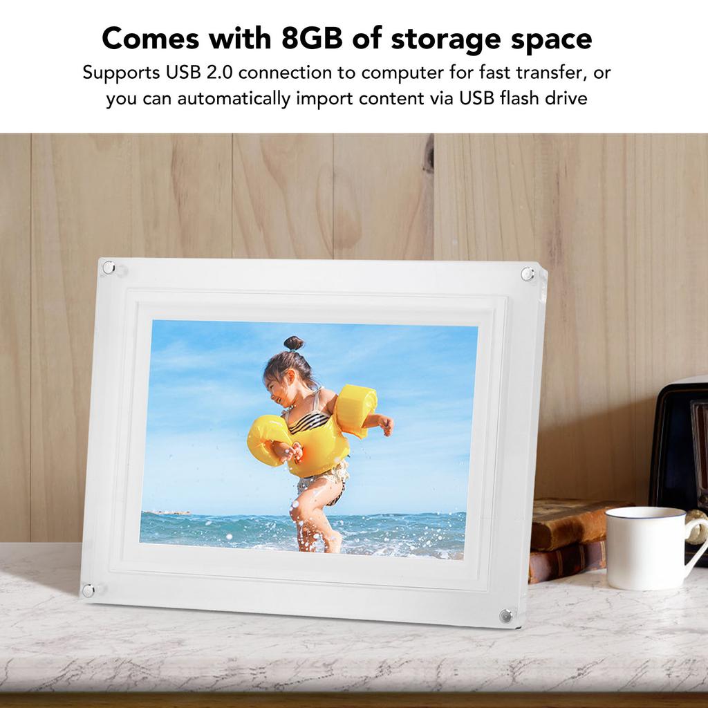 10.1 Inch Digital Picture Frame Acrylic USB2.0 Electronic Photo Frame Video Music Player with LED Light 8GB Memory for Home Desktop Decor