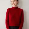 Women's Cashmere Knit Pullover: Seven-Stitch Rolled Hem, Half-High Collar, Solid Color Sweater