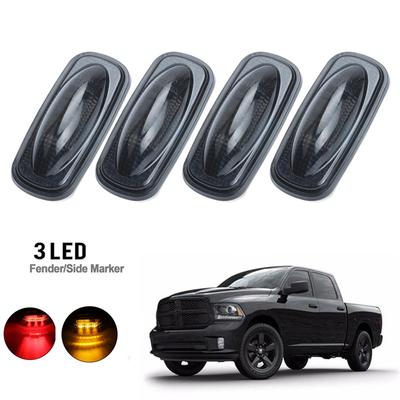 4x Smoked Lens LED Fender Bed Side Marker Lamp Amber+Red For Dodge RAM 2500 3500