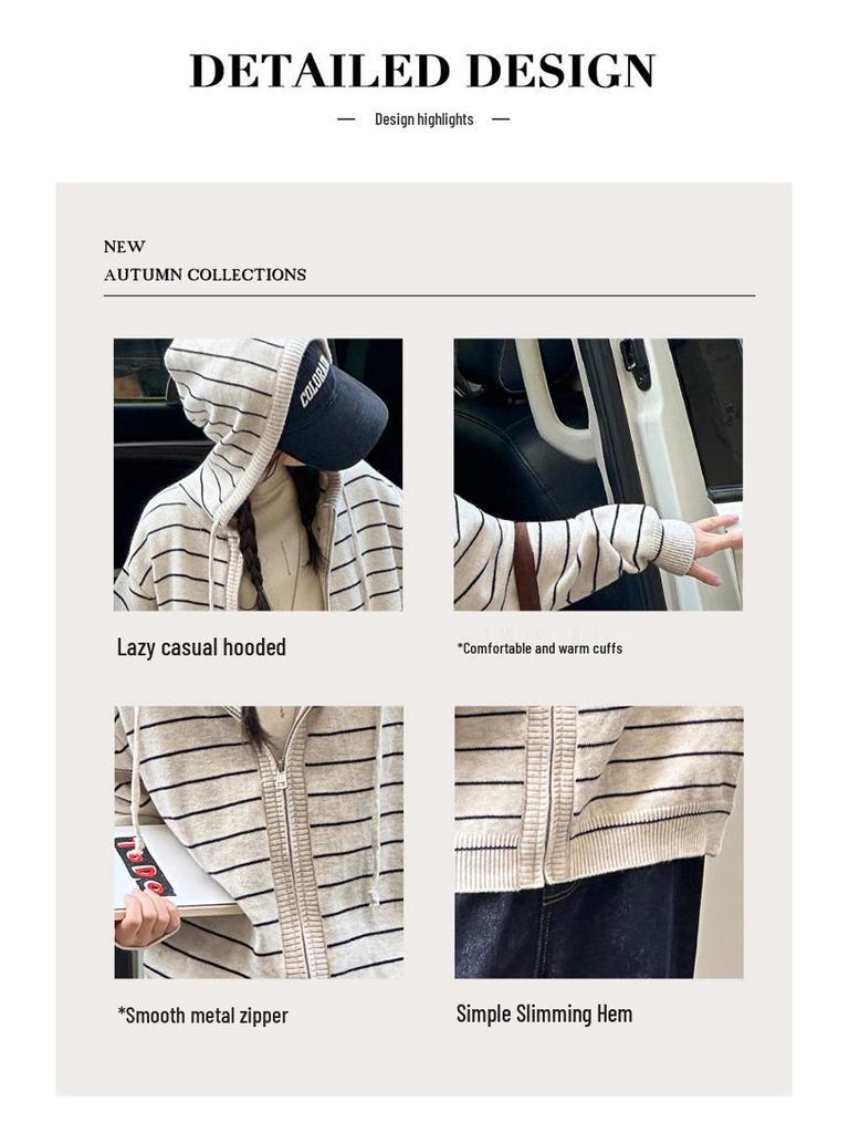 Herbst 2025 Mädchen Gestreifter Strick-Kapuzen-Cardigan-Pullover