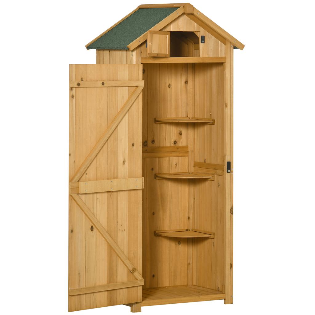 Capanno da Giardino Verticale Utilità 3 Ripiani Capanno Legno Esterno Unità di Stoccaggio Attrezzi da Giardino Armadietto di Stoccaggio, 77 x 54,2 x 179 cm - Marrone