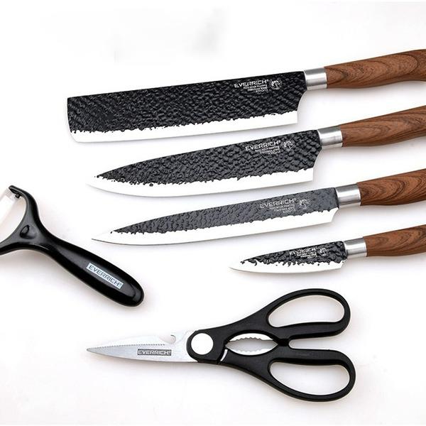 6pcs Stainless Steel Kitchen Knives Set Tools Forged Kitchen Knife Scissors Ceramic Peeler Chef Slicer Nakiri Paring Knife Gift Case