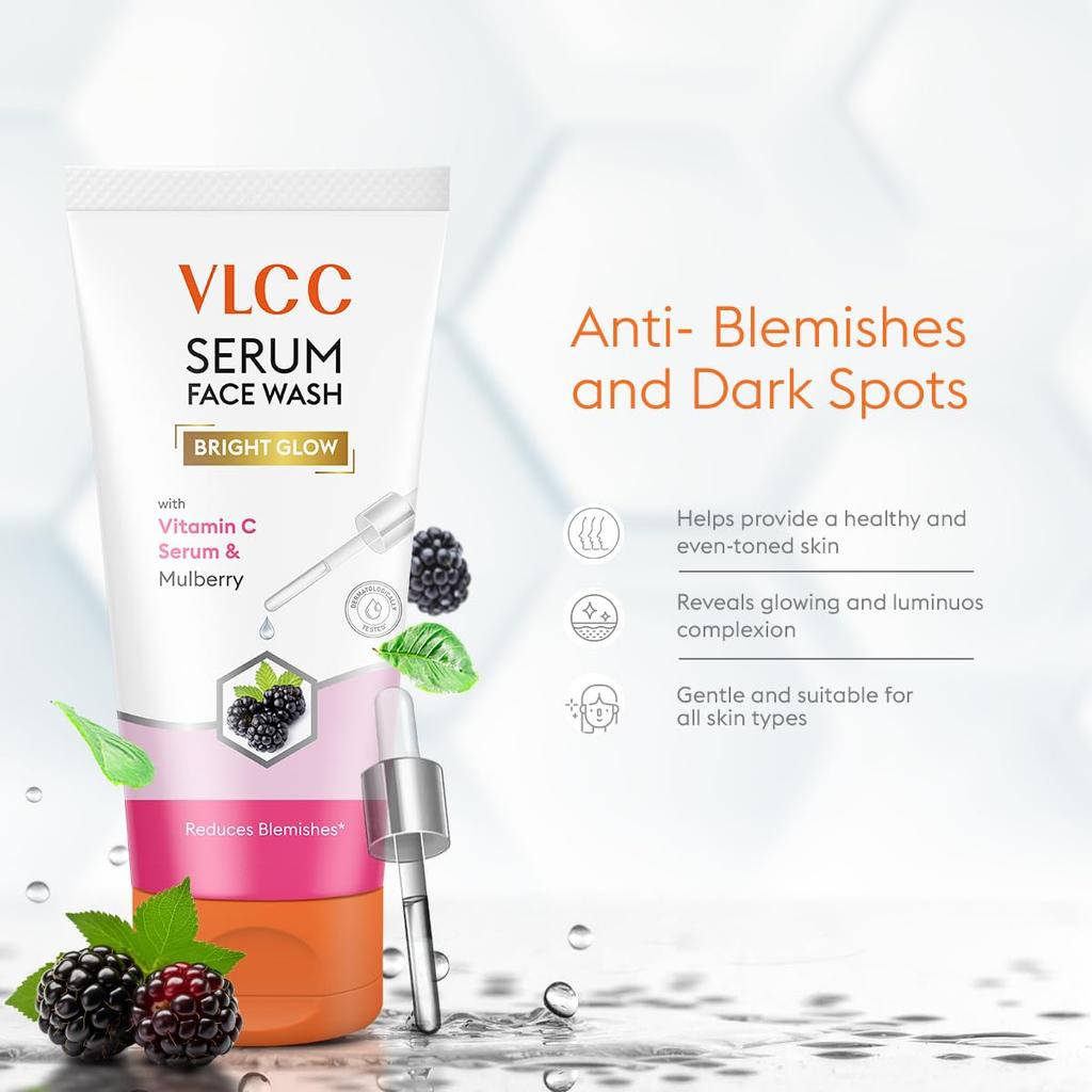 VLCC Serum Facewash 150ml + 150ml Pack of 2 Brightening Face Cleanser for Healthy Glowing Skin