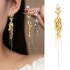 Elegant Crystals Encrusted Alloy Wheat Drop Earrings with Tassels Designs for Women