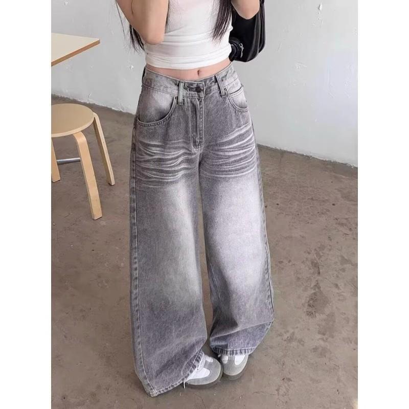 2026 High-Waisted Wide-Leg Distressed Slim Fit Denim Pants Women Retro Style Comfortable Stretch Jeans