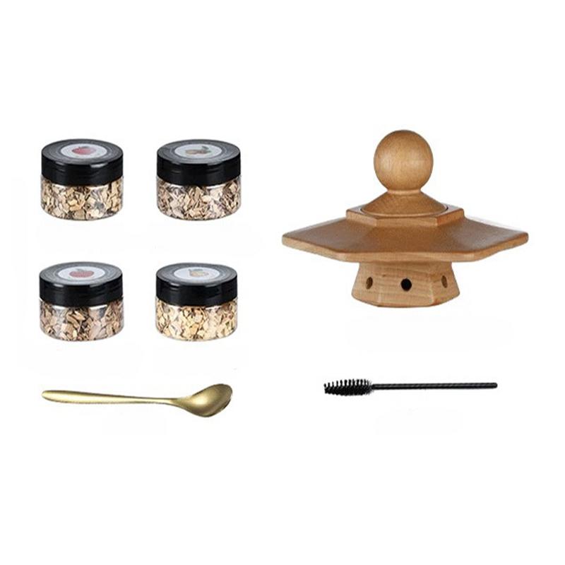 Cocktail Smoker Kit with Apple Cherry Oak Pecan Wood Chips Whiskey Wooden Smoked Wood Hood Smoker for Bar Drinks Kitchen Tools 5