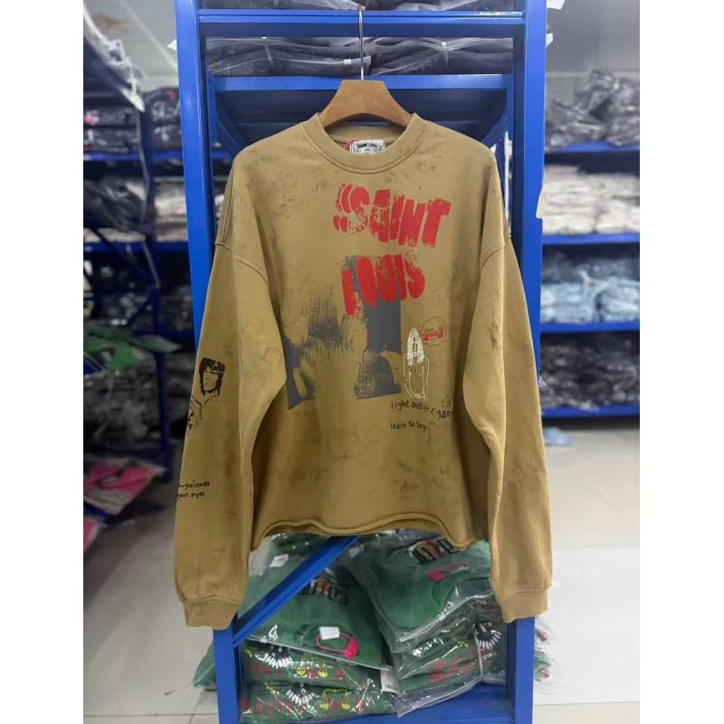 Mens Oversized Cotton Hoodie With Distressed Red Flame Print US Streetwear Style Loose Fit Long Sleeve Round Neck
