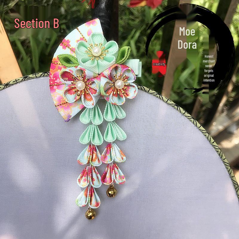 Fermagli Giapponesi Wafuku per Bambini con Nappe a Ventaglio per Kimono & Yukata