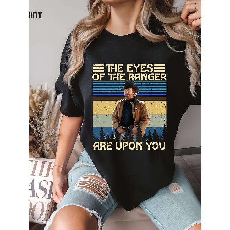 Gli Occhi Del Ranger Walker Texas Ranger Serie Drammatica Criminale | Comfort Colors & Retro Uni T-Shirt Nera Girocollo da Uomo | Tutte le Taglie, Casual