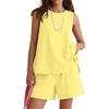 Women's two-piece shorts set Summer round neck sleeveless vest drawstring elastic waist shorts with pockets