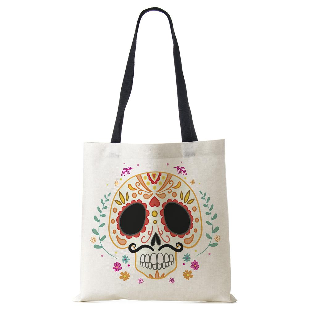 Abstract Art Skull Horror Print Shopping Bags Women Folding Reusable Customize Tote Shoulder Bag Canvas Groceries Handbags 2022 CLE